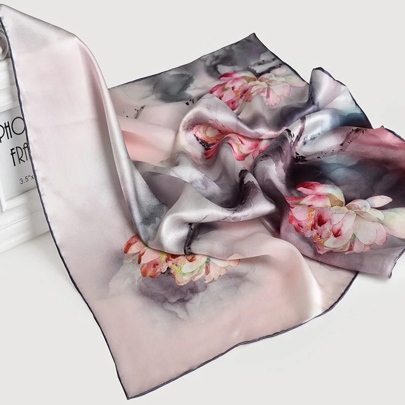 65*65 см квадратный шарф Шелковый платок шелк из Ханчжоу платок для дам Бандана с принтом натуральный шелк квадратный шейный шарф - Цвет: Color 1