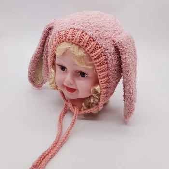 

3Colors Baby Knitted Wool Hat Baby Boys Girls Cute Cartoon Rabbit Ears Plush Ear Protection Cap Autumn And Winter Accessories