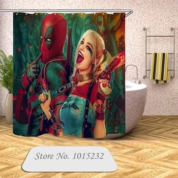 

New Arrival Suicide Squad Harley Quinn 3D Print Shower Curtain Polyester Fabric Bathroom Curtain Waterproof Hook Bath Curtain 06
