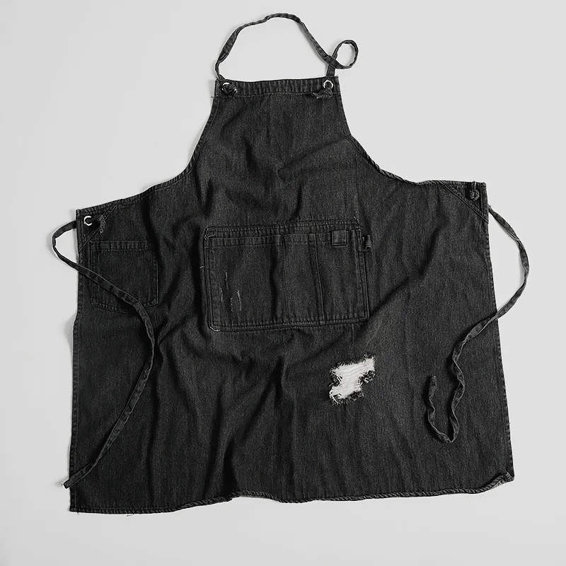 Vintage Blue Kitchen Denim Aprons For Men Women Unisex Homewear Workwear Apron For Cooking Chef Barista Bartender