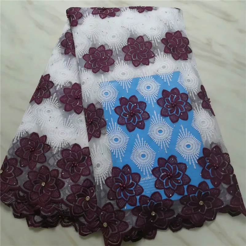 3D Цветы новейшие африканские блестки шнур кружева ткани высокого качества Королевский синий нигерийский кружевной ткани для свадьбы африканская кружевная ткань - Цвет: 32