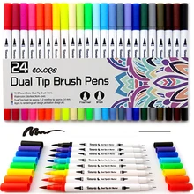 24 цвета художественные маркеры FineLiner Рисование Живопись фломастеры двойной кончик кисти ручка школьные принадлежности рисуйте наброски раскраска