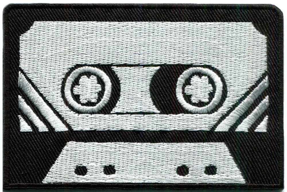Cassette tape retro seventies music embroidered applique iron on patch 7.5 cm - 5.2 cm