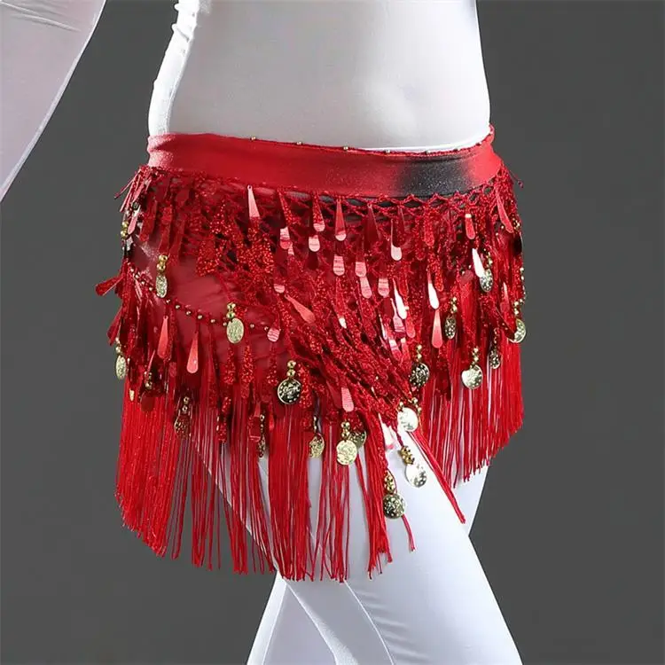 DJGRSTER New Handmade Beaded Hip Scarf Belly Dance Waist Band Golden Silver Gypsy Tassel Sequins Tribal Belt Belly Dance Costume (1)