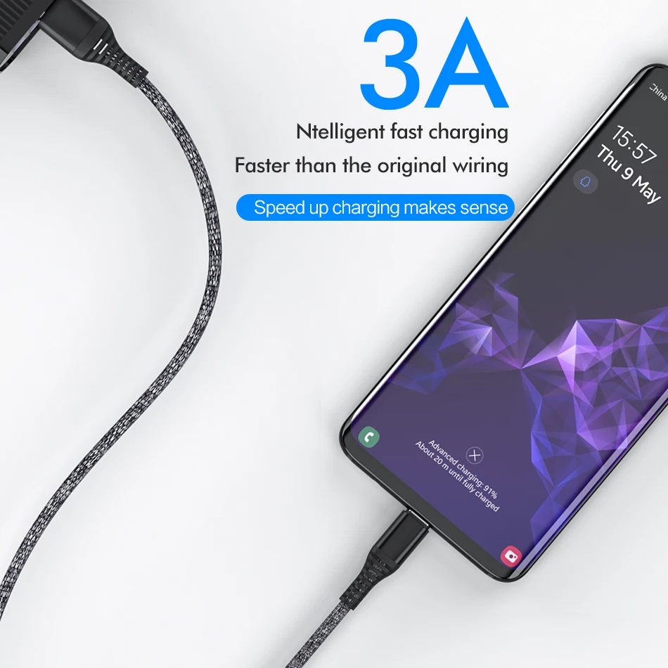 USB кабель 3 А типа C для samsung S10 huawei P30 Pro QC3.0 Быстрая зарядка type-C телефонный кабель нейлоновый Плетеный провод USB C кабель