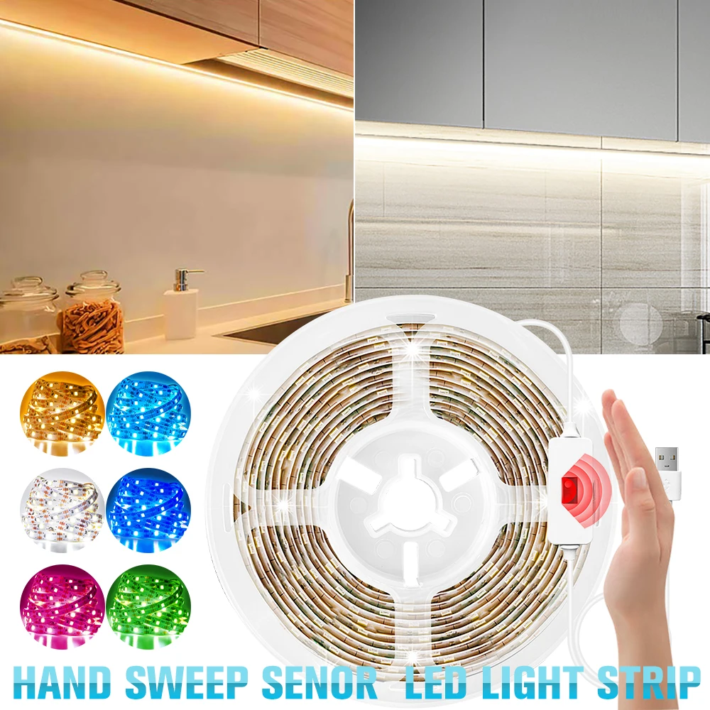 Motion Sensor LED Light Strip Hand Sweep Sensor Dimmable Tape Diode 1M - 5M USB DC 5V SMD 2835 TV Backlight Kitchen Night Lamp