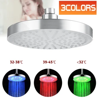 

8 inch 3 Color Changing LED Spa Bath Shower Temperature Control Shower Head High Pressure Saving Water Bathroom Rain Shower Head