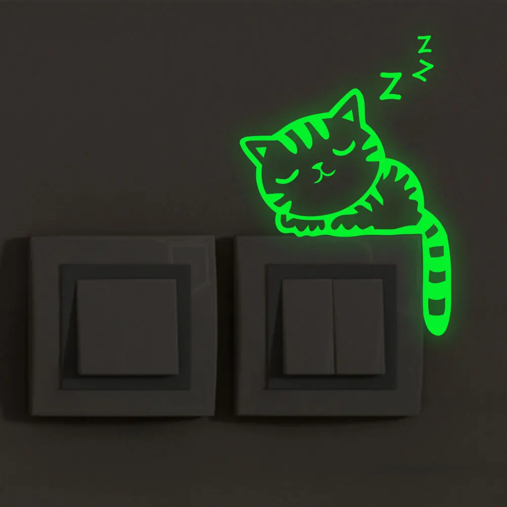 Creative Luminous effect Swith stickers  stickerBedroom Wall Decoration Switch Vinyl Art Mural Decor sleep cat Wall Sticker