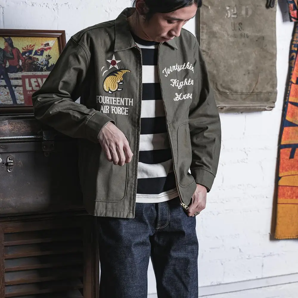 NON STCOK Flying Tigers Tour Jacket Men Embroidered Sukajan Style