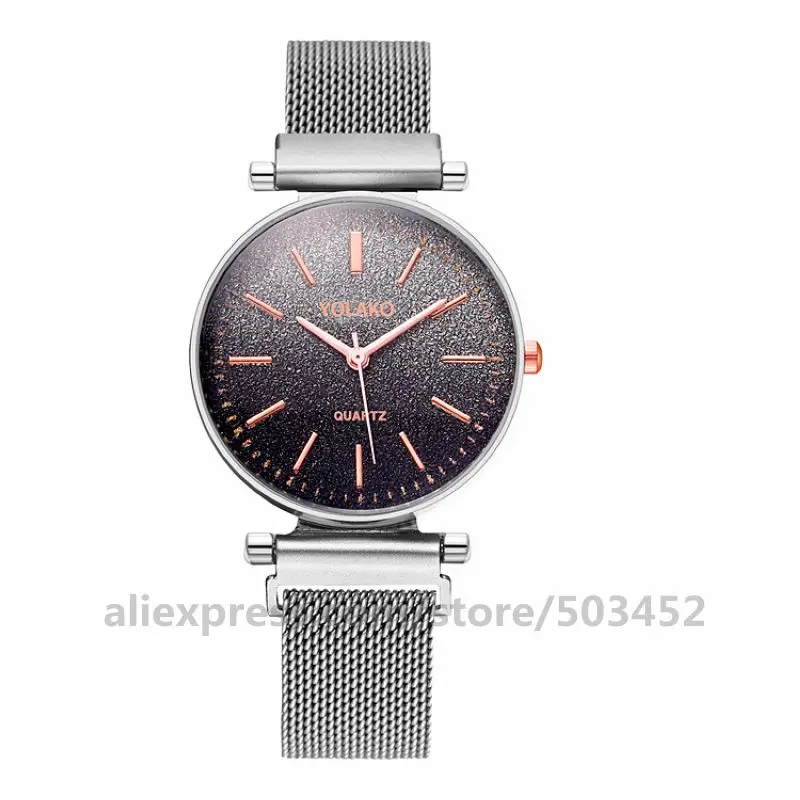 silver 100 шт./лот,, новая мода Mujer, градиентный цвет, сетчатые часы с магнитным ремешком, часы по заводской цене, наручные часы - Цвет: silver