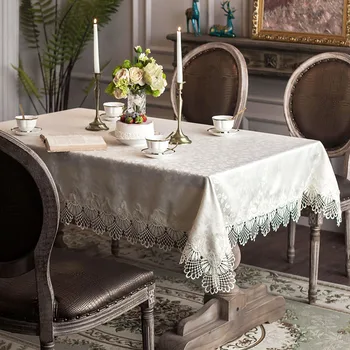 

2020 Europe Garden Table Cover Beige Floral Embroidered Lace Wedding Table Cloth Home Decorative Furniture Protectors Almofadas