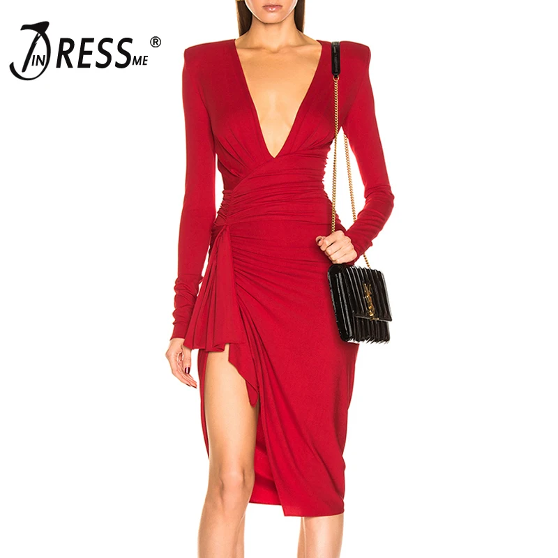 Женское вечернее платье с глубоким v образным вырезом INDRESSME красное
