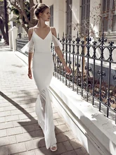 

Mermaid Chiffon Simple V Neck Bridal Gowns Cold Shoulder Summer Open Back Robe De Mariee Flutter Sleeves Custom Made Beach