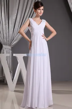 

free shipping 2016 new arrival v-neck design hot seller custommade size/color white cap sleeve crystal chiffon bridesmaid dress