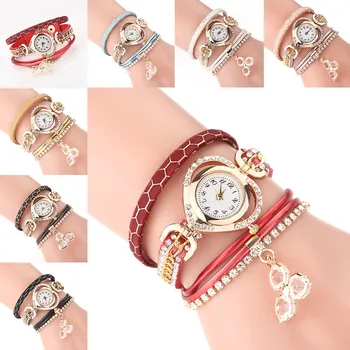 

CCQ Luxury Quartz Watch Women Vintage Shining Love Loop Crystal Bracelet Dial наручные часы Simple Analog Gold Round Wrist Watch