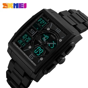 

SKMEI Watch Men Sports Watches Black Stainless Steel Dual Display Analog Digital Quartz Wristwatches Men Relogio Masculino 1274