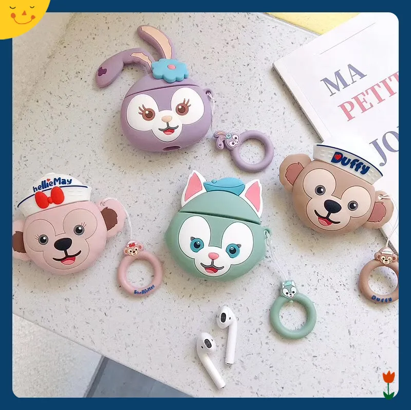 

Cute Cartoon Duffy ShellieMay StellaLou Bluetooth Earphone Protective Case for Airpods 2 Cute Finger Ring Strap Silicone Cover