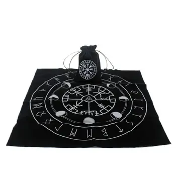 

New Tarot Tablecloth with Tarot Bag Rune Moon Phase Wicca Altar Divination Board Game Velvet Vintage Card Pad