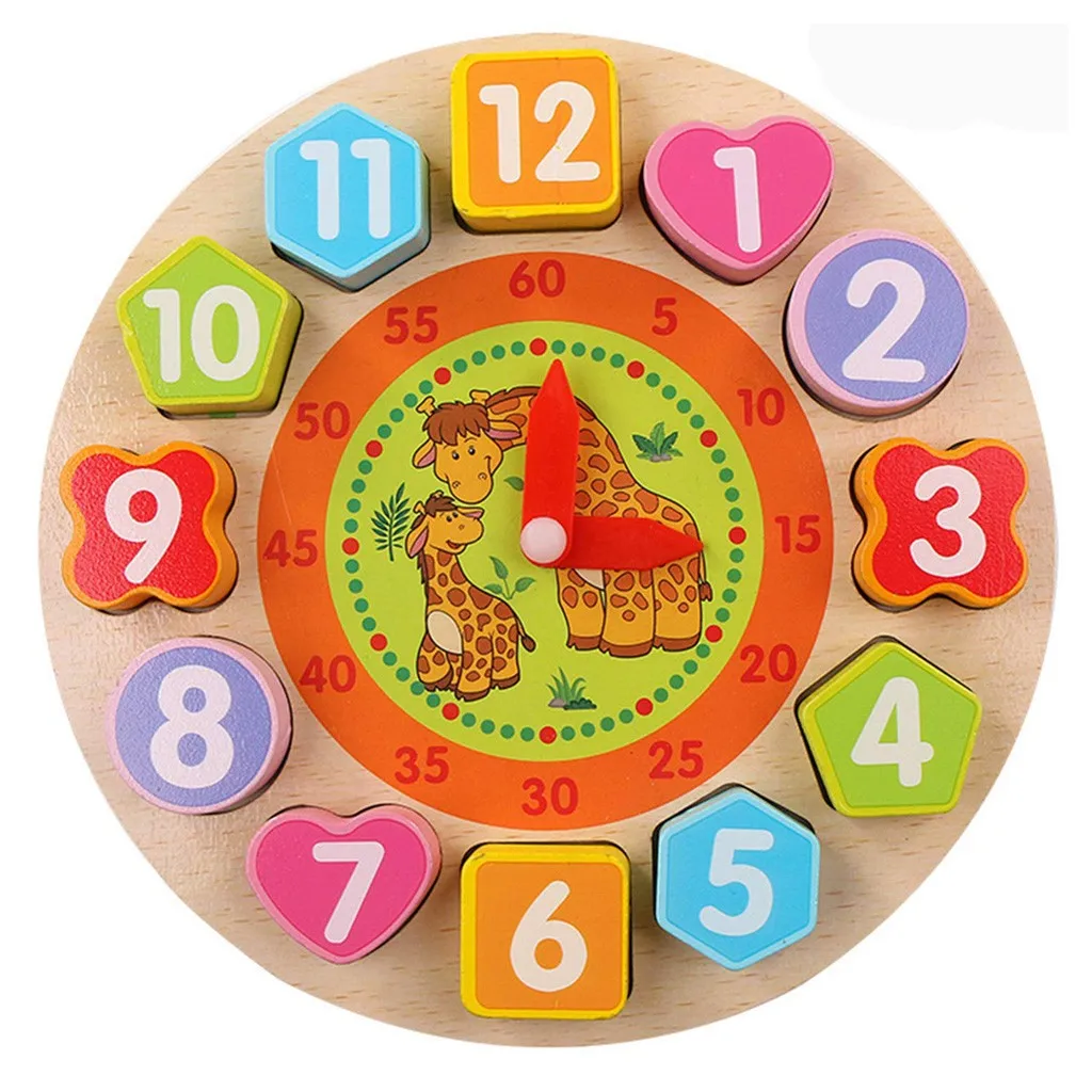 

Education Wooden Shape Color Sorting Clock Teaching Number Blocks