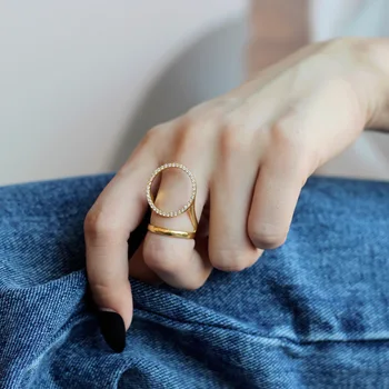 

Light European Non-Mainstream Design Simple S925 Sterling Silver Hollow Circle Index Finger Ring Female Open Micro Pave Ring