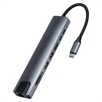

8 In 1 4K Multiport Type C To USB-C HDMI Adapter USB 3.0 Cable Hub For Macbook Aux Ports Adapter Fast Speed