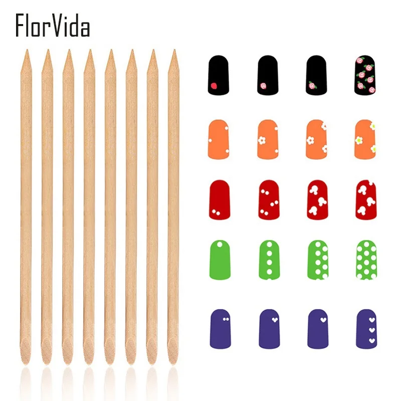 

FlorVida Orange Stick Nail 100pcs for Manicure Wooden Color Nail Cuticle Pusher Cuticle Remove Nail Art Tools