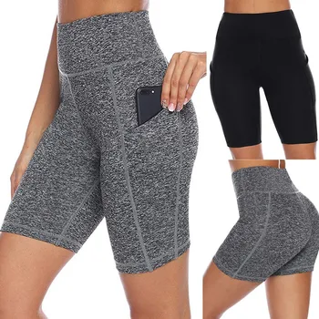 

2020 New Sport Shorts For Women High Waist Yoga Abdomen Control Training Ropa Running Yoga Pants With Pocket Shorts Feminino #C4