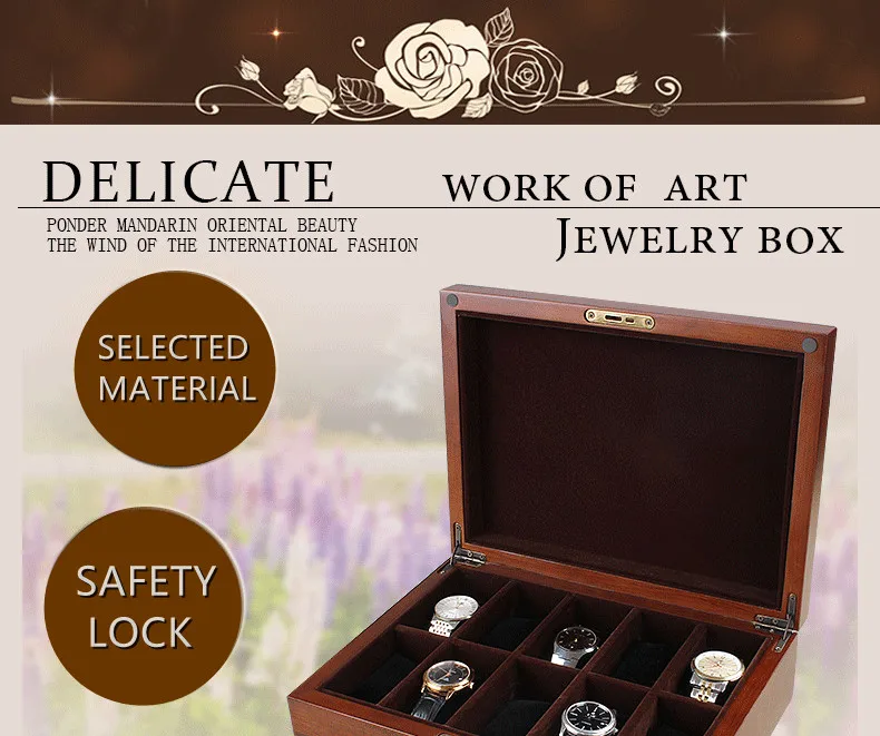 2022 10-Slots Solid Wooden Watch case 5 Seats Luxury Watch Organizer Box Wood Storage Box with Lock Jewelry Gift  Case for Man