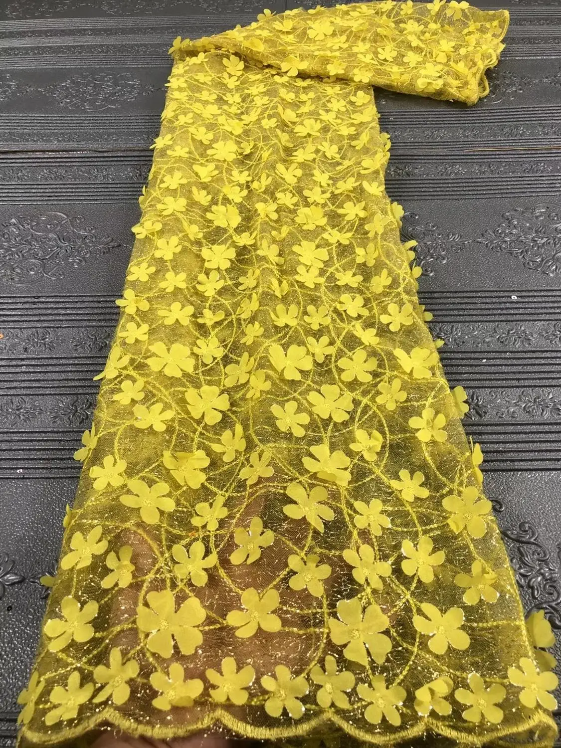 

The latest French luxury embroidered applique tulle lace fabric for banquet dress party JJ-J0420