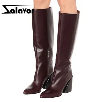 

ZALAVOR Plus Size 35-48 Knee High Boots For Women Brand Motorcycle Boots Sexy Winter Warm Shoes Club Pointed Toe Women Footwear