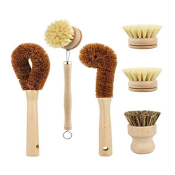 

Plant Based Cleaning Brush Set, 6 Piece for Vegetable, and Kitchen Dish Cleaning, Zero Waste Kitchen Brushes