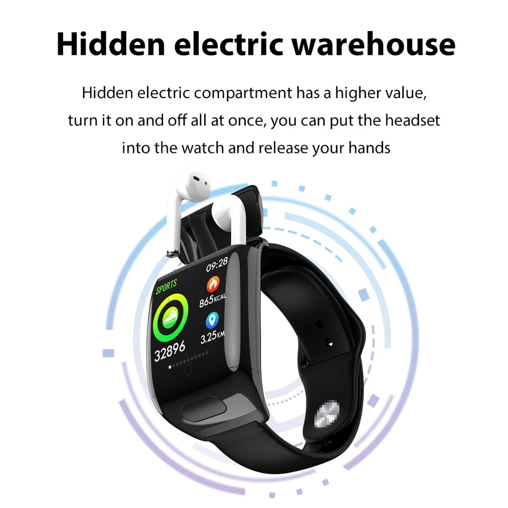 2 IN 1 Smart Watch Bluetooth Earphone TWS Wireless HiFi Earpods Noise Reduction Call Touch Control Earbuds For Health Management