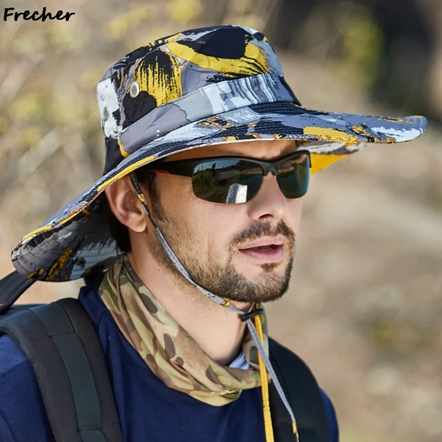 2022 Men's Summer Camouflage Fisherman Hats Wide Brim Sun Protection Hat  Waterproof Camping Bucket Hat Foldable Breathable Caps