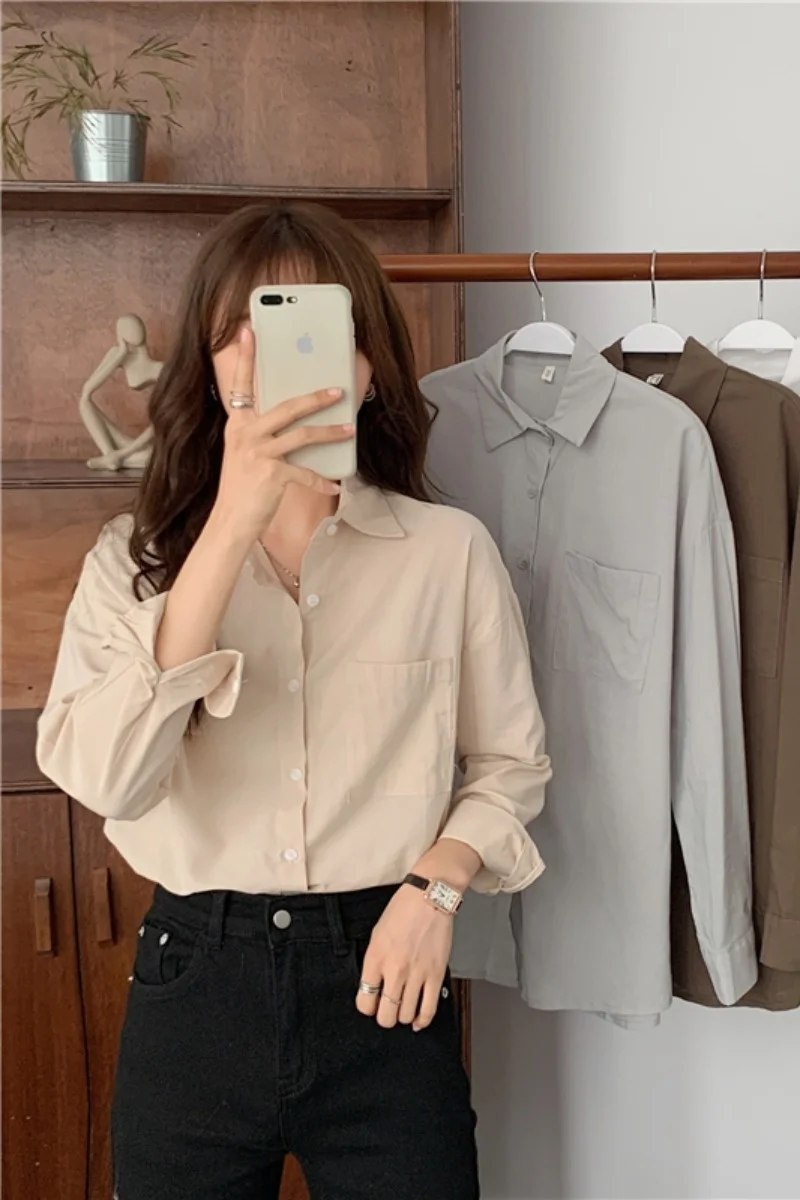 White Thin Polo Collar Long Sleeve 