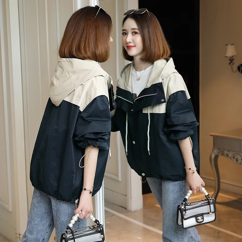 

2019 Autumn New Style Hooded Short Coat Women's Loose-Fit Tops Korean-style BF Harajuku Casual Trench Coat Students Jacket