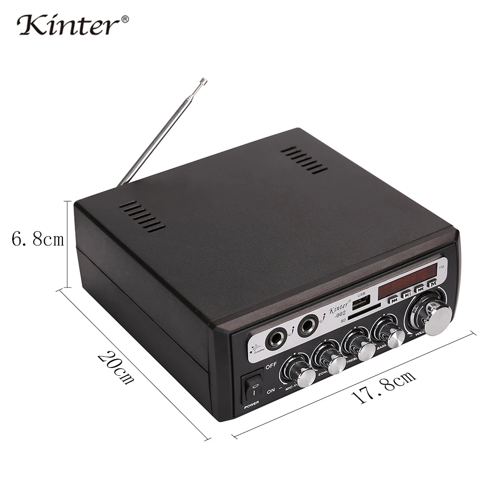 Kinter-002 Мощность Усилитель Аудио 2 канала Hi-Fi стерео звук с поддержкой USB, SD карт памяти, fm-радио светодиодный цифровой панель ЖК-дисплея Мощность AC 220V DC12V