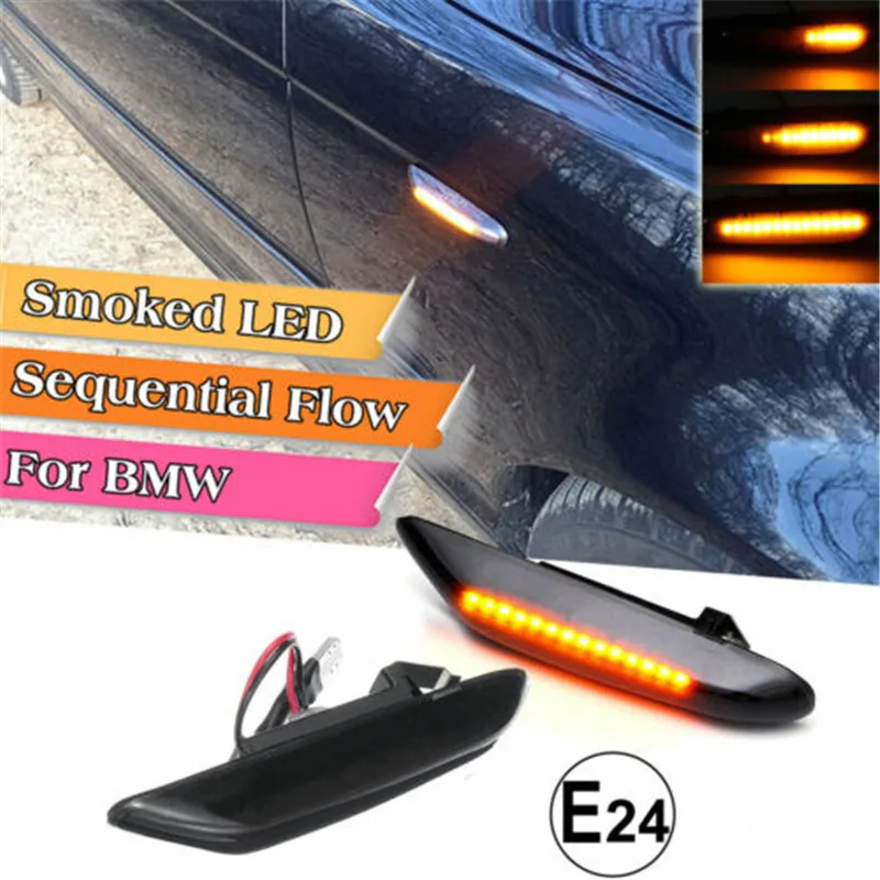 

2pcs Black Smoked Side Indicator LED Repeater Light BMW E81 E87 E90 E92 E60 E61 X3 E46 Side Turn Signal Black Shell Yellow Light