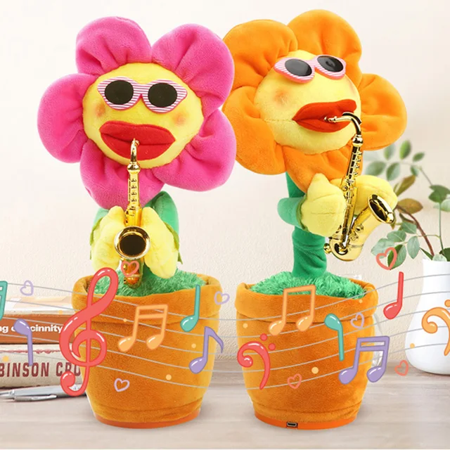 Electric Sunflower Soft Stuffed Plush Doll Saxophone Dancing Singing Anti-stress Toys for Pets Funny Electric Toys for Kids Gift 2