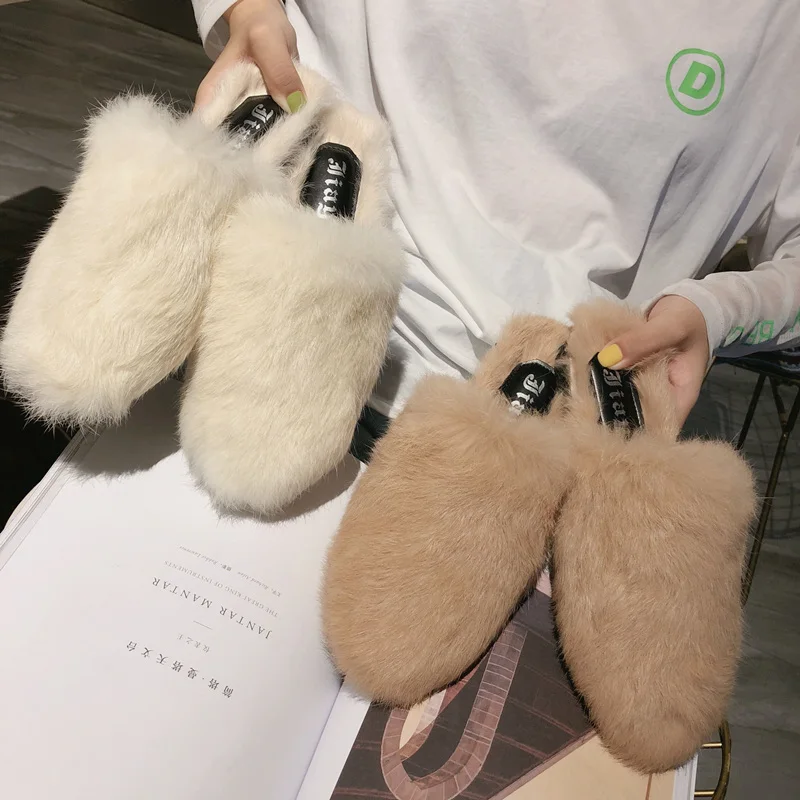 

Shoes Ladies' Slippers Loafers Pokemon Plush Luxury Slides Flock Shallow Cover Toe Fur Designer Flat Soft 2019 Basic