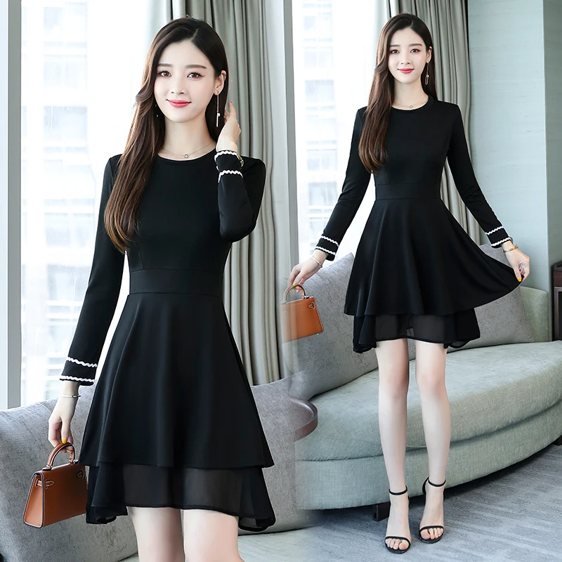

2020 Vintage O-Neck Mini Dresses Spring Autumn 4XL Plus Size Solid Long Sleeve Loose Dress Elegant Women Bodycon Party Vestidos