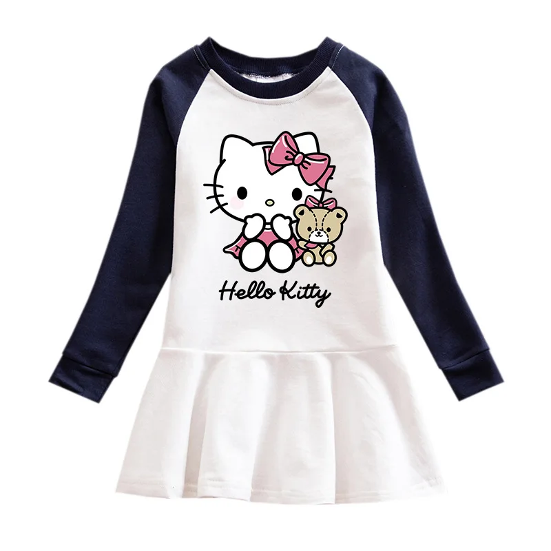 thumbnail image 1 of Hello Kitty nueva falda suéter de doble Color para niños niñas vestido suéter de algodón de dibujos animados Simple falda de volantes de manga larga para bebé, 1 of 5