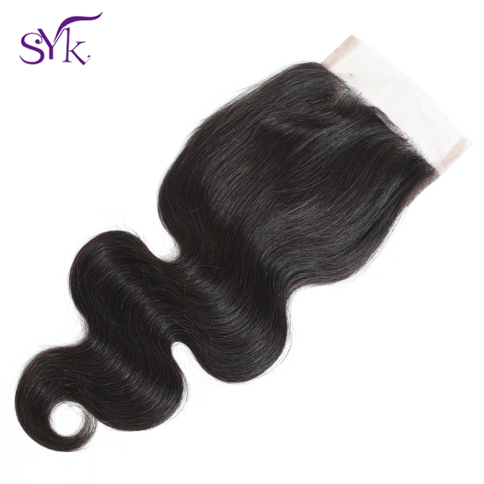 SYK объемная волна 3 пучка с закрытием перуанские накладные волосы пучки не Реми натуральный цвет человеческие волосы пучки с закрытием