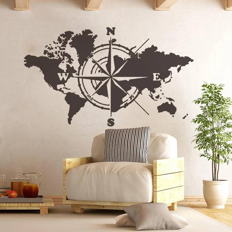 vHuge Compass  World Map Travel Wall Sticker Classroom Office  Atlas Of The World Adventure Wall Decal Bedroom Vinyl Decor (2)