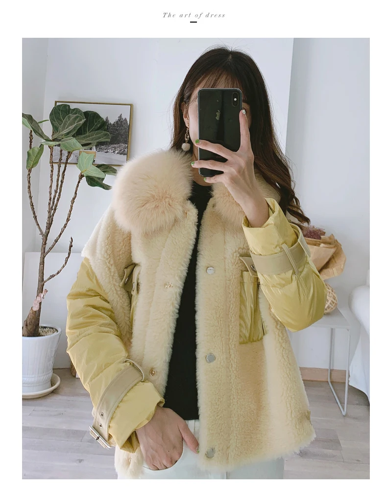 Flash Deal Real Fur Coat Winter Coat Women Clothes 2019 Korean Fashion Sheep Shearing 100% Wool Jacket Duck Down Jackets 919150 YY1703 12