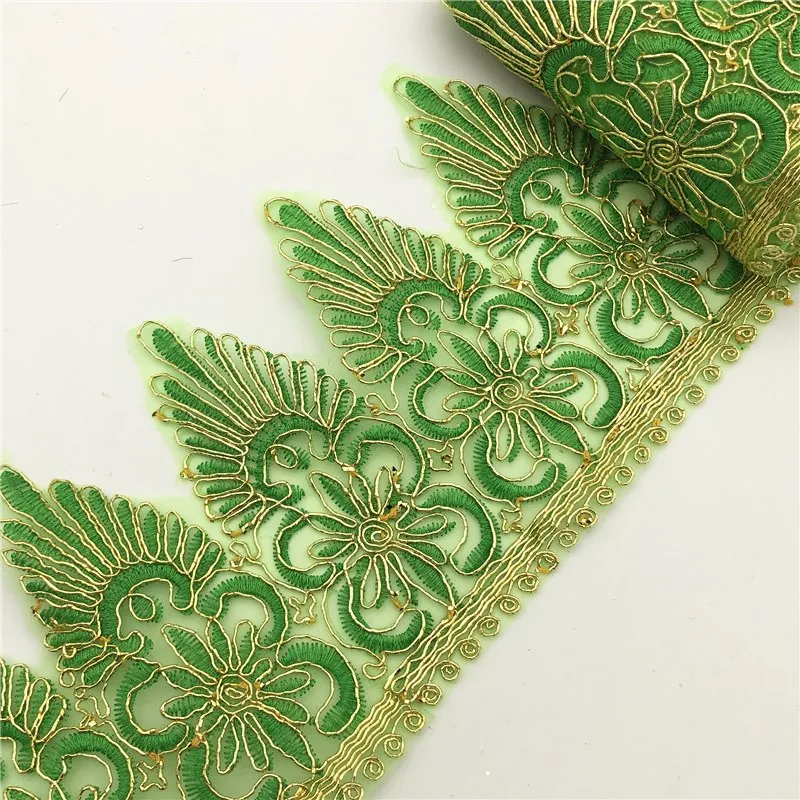 Light green 10 ярдов цвета искусственный шелк вышивка зубчатый кружевной отделкой металлик Свадебная отделка ширина: 12,5 см - Цвет: Light green