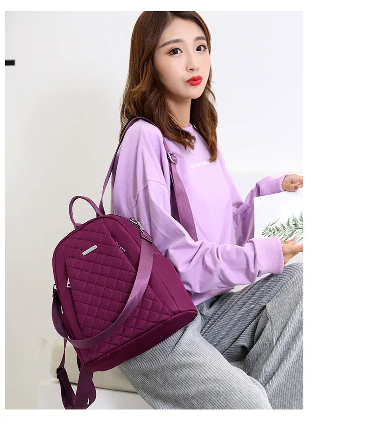 YS-1728 New Fashion Embroidered Line Ladies Backpack Casual Nylon Bags Lightweight Women's Backpack