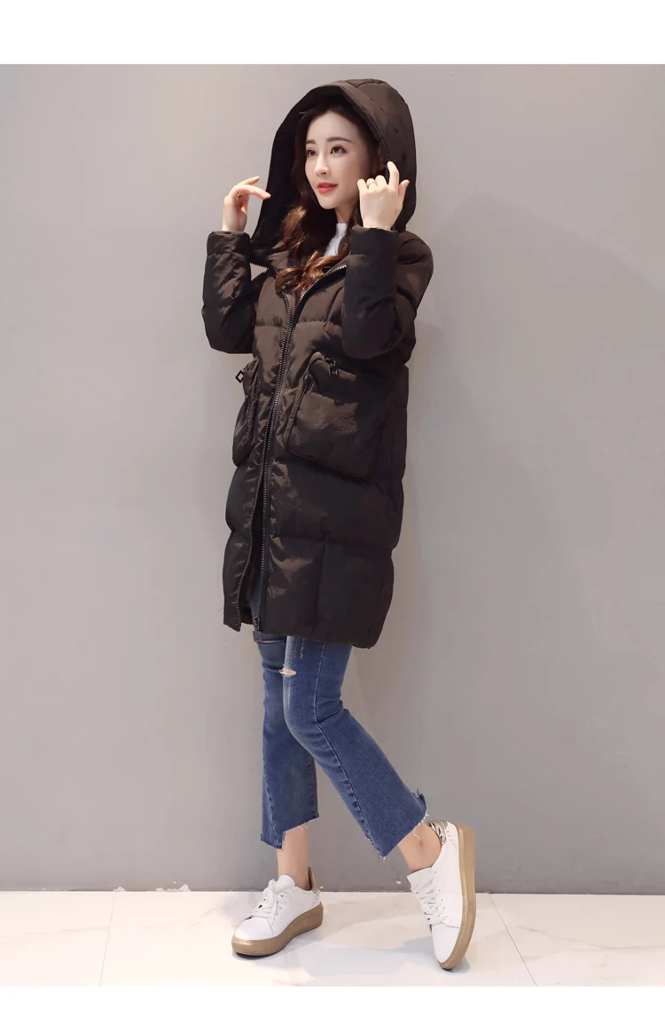 Long Sleeve Thick Mid-length Slim Fit Winter Convention Zipper Hooded Street Solid Color Cotton-padded Clothes/Cotton Coat