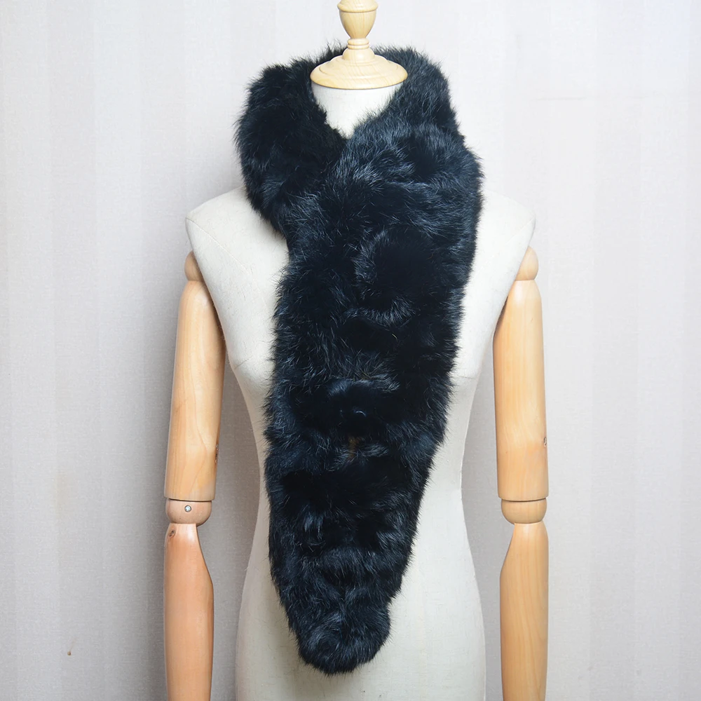 Women Winter Rabbit Fur Scarf 100% Natural Rabbit Fur Fashion warm And Soft Neckerchief Wholesale Pompoml Fur Scarves Headbands 5