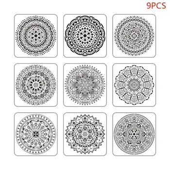 

9pcs/set Mandala Stencil Drawing Template for Tile Floor Painting Board Album WXTA