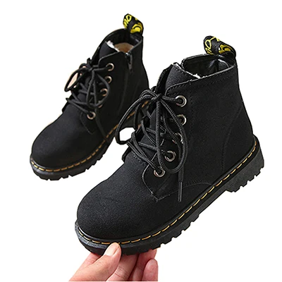 xd16 black Ботильоны martin; замшевые ботинки на плоской подошве в винтажном стиле со шнуровкой; однотонные Нескользящие ботинки для мальчиков; зимние толстый теплый флис; уличные ботинки для девочек - Цвет: xd16 black